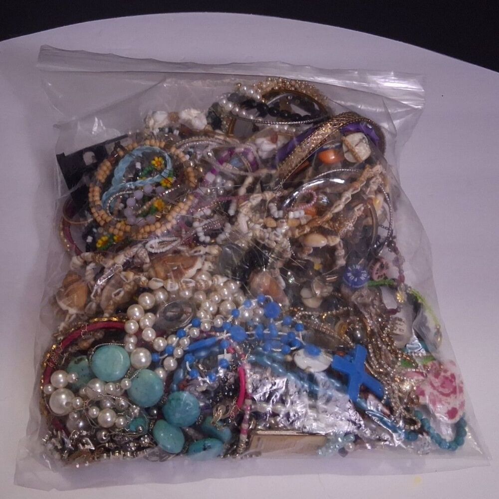 Over 2lbs of Bulk Jewelry Bracelets, Necklaces, Earrings Great for Resale